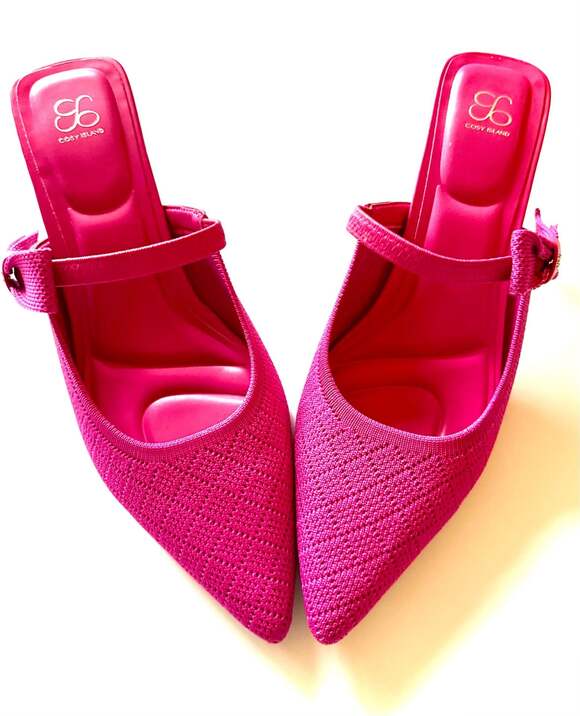 Cosy Island Shoes - Cosy Island Hot Pink Knit Pointed Toe Bow Mary Jane Kitten Heel Mules Size 9